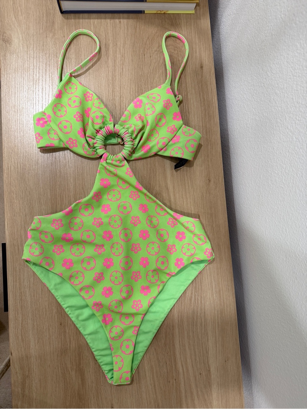 Beach Riot Neon Green & Pink Floral Cutout One-Piece Swimsuit